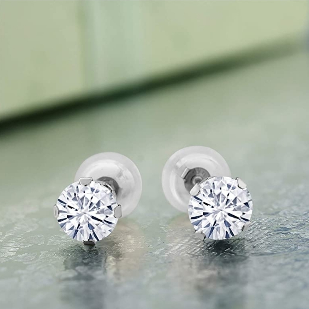 Certified 14K White Gold 0.46 Diamond Stud Earrings Moissanite Anniversary